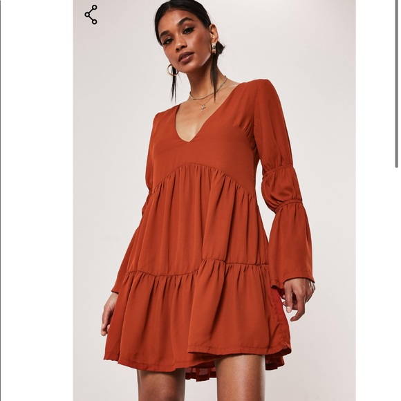 Missguided Dresses & Skirts - Missguided Rust Tiered Smock Dress
